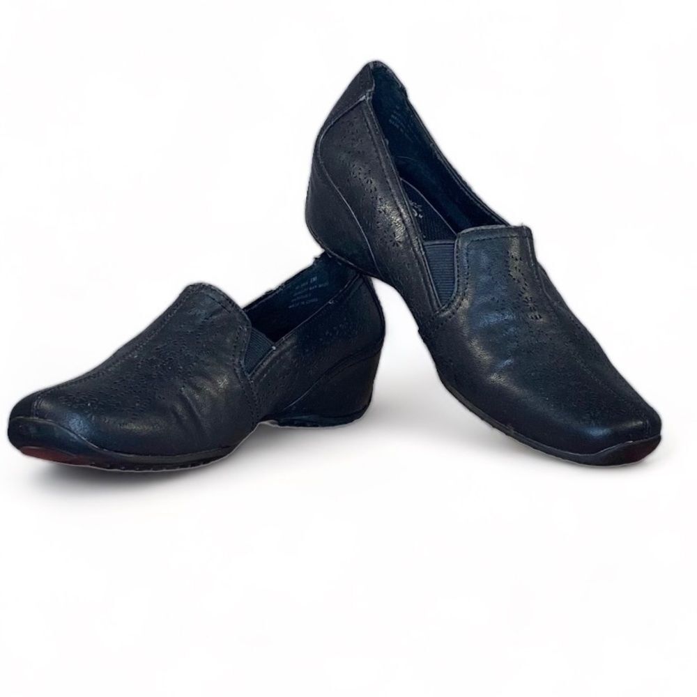 Easy Street Casual Slip On Loafers Black Leather Square Toe Size 6